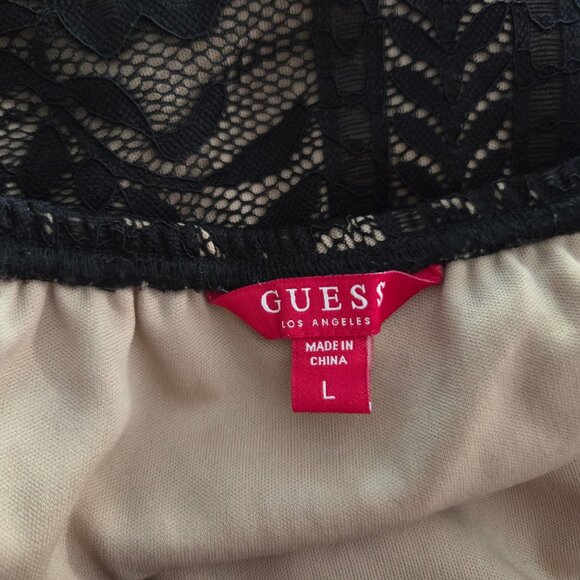 Guess Off Shoulder Floral Lace Bodycon Mini Dress Women's Size L Black - Picture 7 of 10